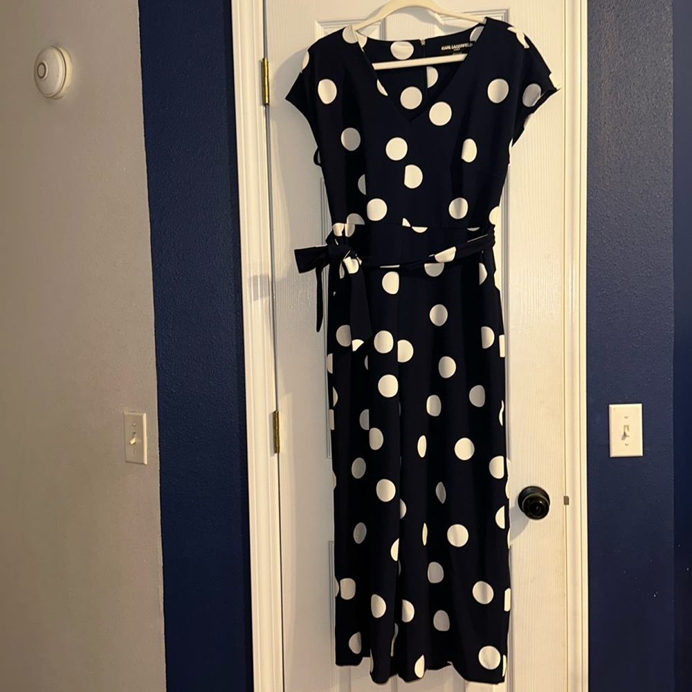 Karl Lagerfeld Navy/White Polka Dot Wide Legged Jumpsuit 12